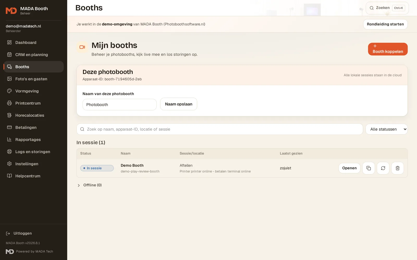 Boothstatus en printer