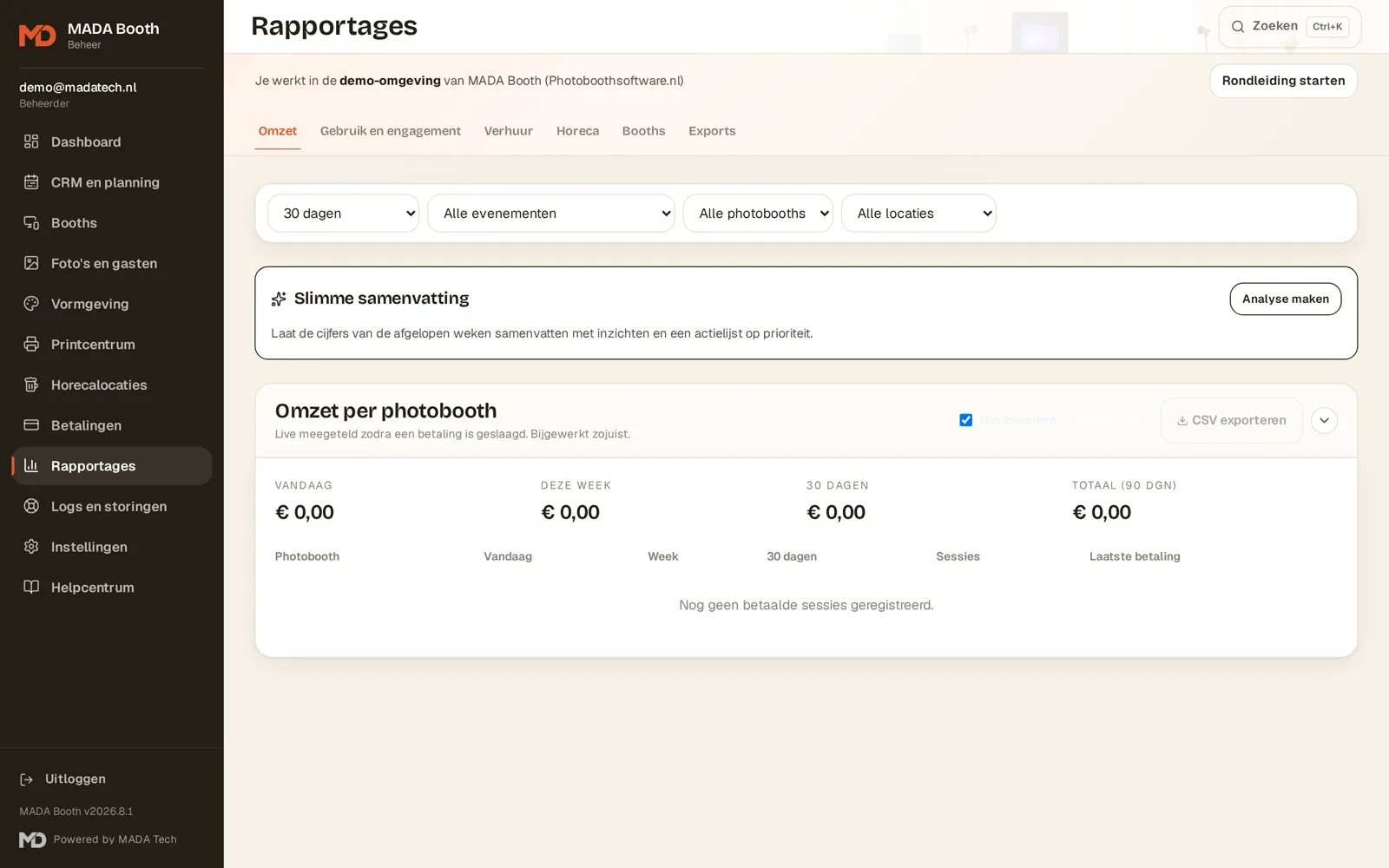 Rapportage met omzet per dag